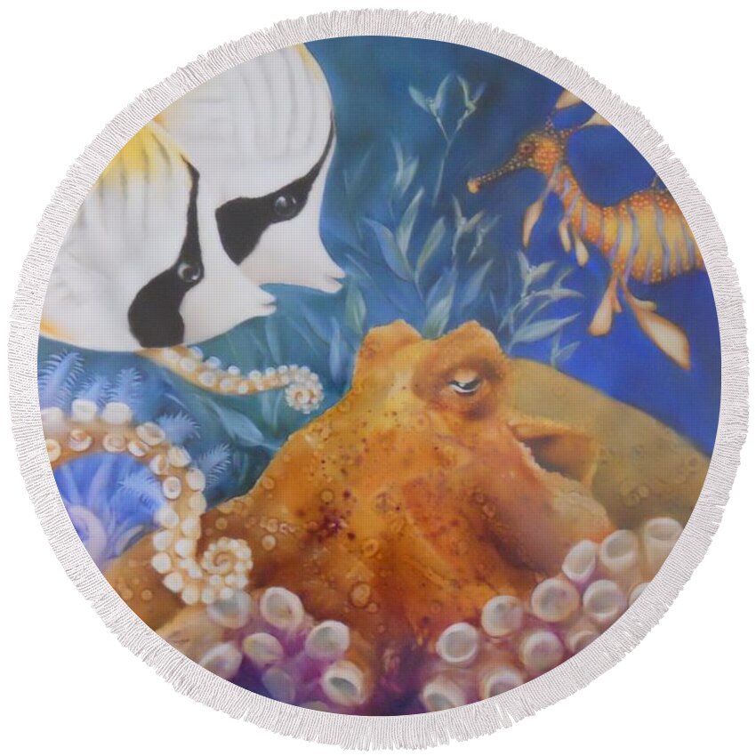 Ocean Round Beach Towel featuring the painting Ocean Hang Out by Summer Celeste