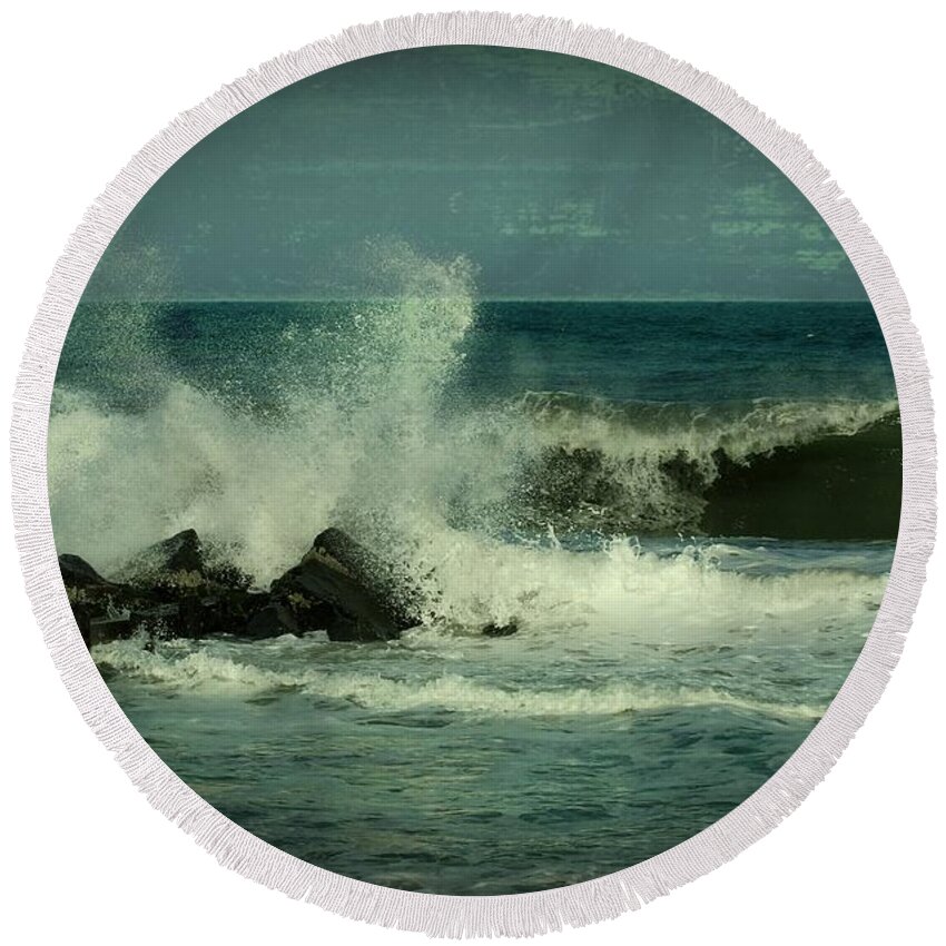 Jersey Shore Beaches Round Beach Towel featuring the photograph Ocean Impact - Jersey Shore by Angie Tirado