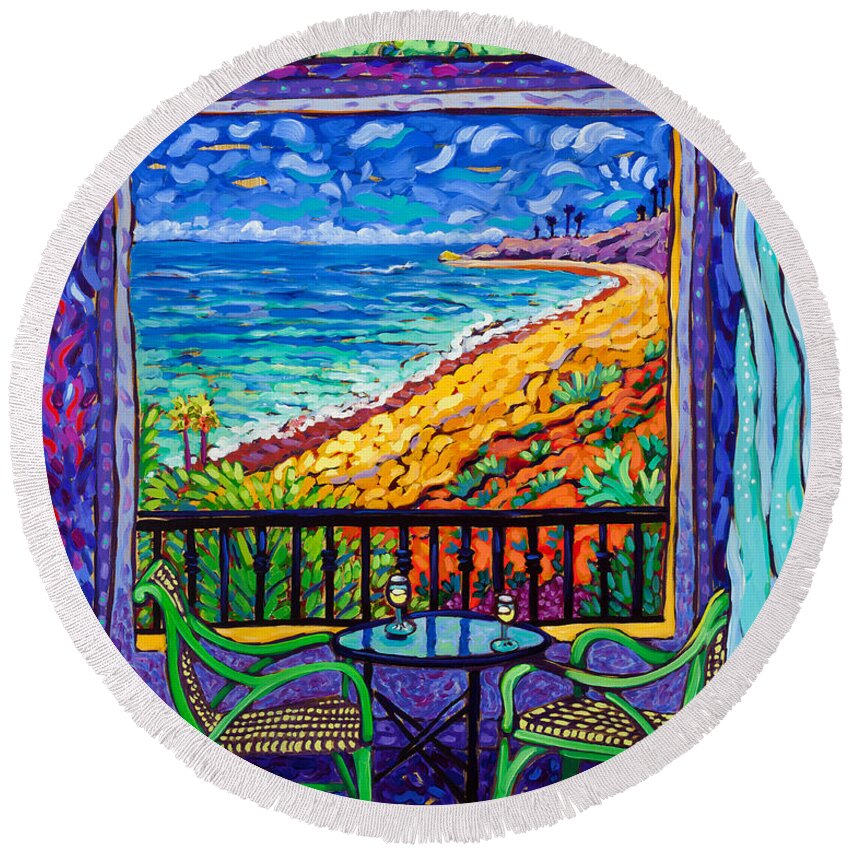 Ocean View Balcony Round Beach Towel featuring the painting Ocean View by Cathy Carey