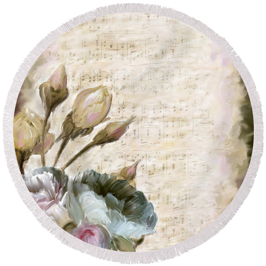 Floral Round Beach Towel featuring the painting Ode to Love by Portraits By NC
