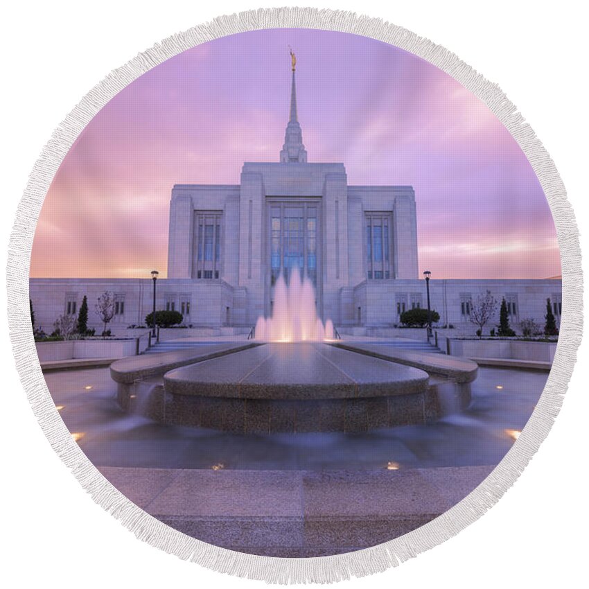 Ogden Round Beach Towel featuring the photograph Ogden Temple I by Chad Dutson
