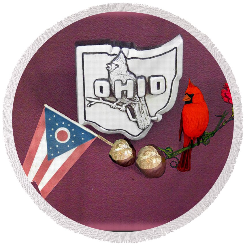 Ohio Round Beach Towel featuring the digital art Ohio Wall Hanging by Charles Robinson