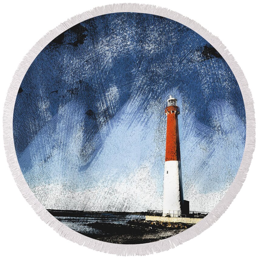 Barnegat Lighthouse Round Beach Towel featuring the photograph Old Barney Graphic by Marianne Campolongo