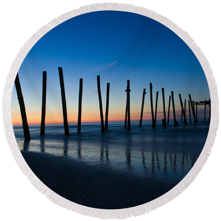 New Jersey Round Beach Towel featuring the photograph Old Broken 59th Street Pier by Louis Dallara