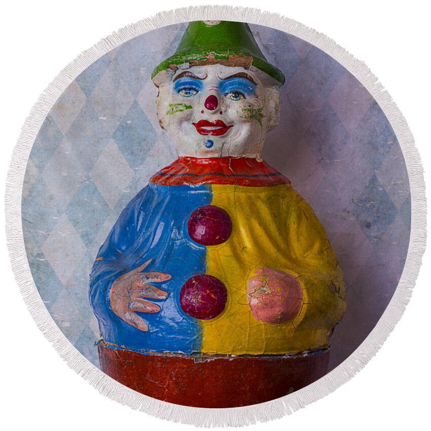 Clown Round Beach Towel featuring the photograph Old Clown Toy by Garry Gay