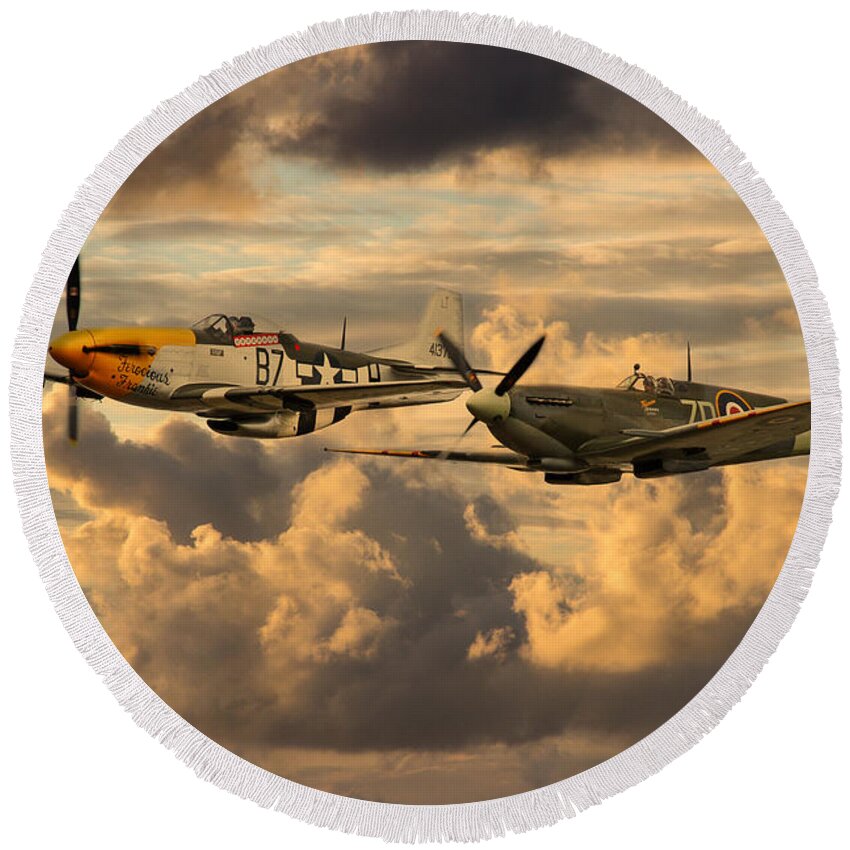 Supermarine Round Beach Towel featuring the digital art Old Flying Machines by Airpower Art