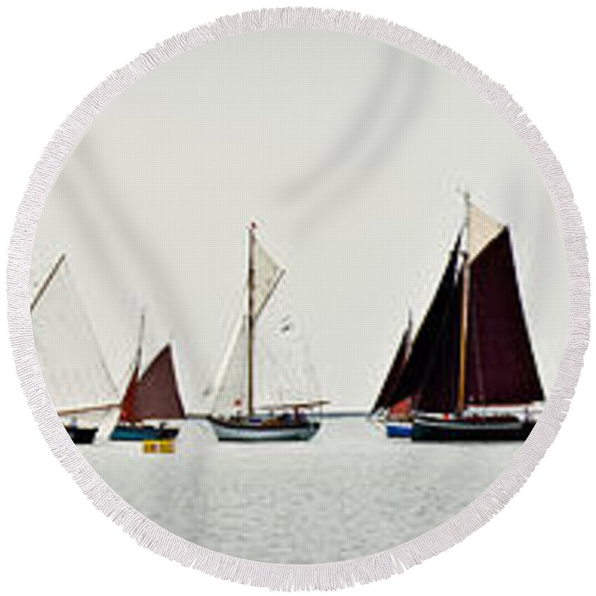 East Coast Old Gaffers Association Round Beach Towel featuring the photograph Old gaffers panorama by Gary Eason