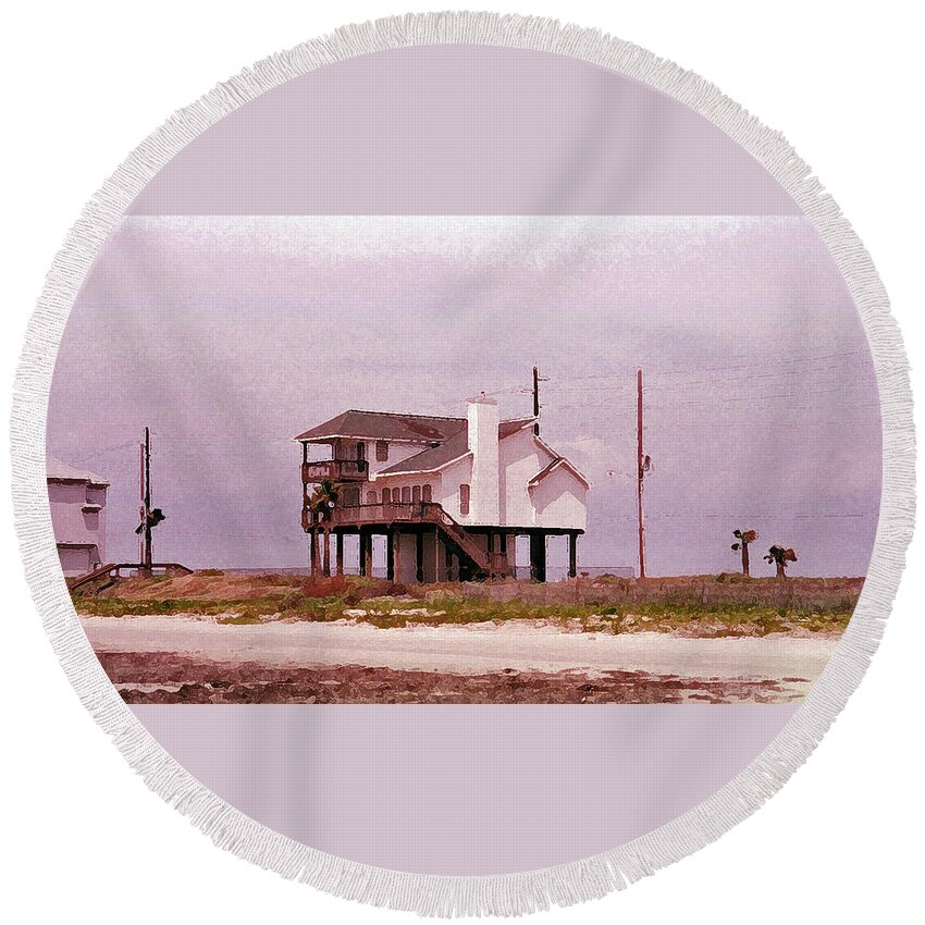 Galveston Beach Round Beach Towel featuring the photograph Old Galveston by Tikvah's Hope