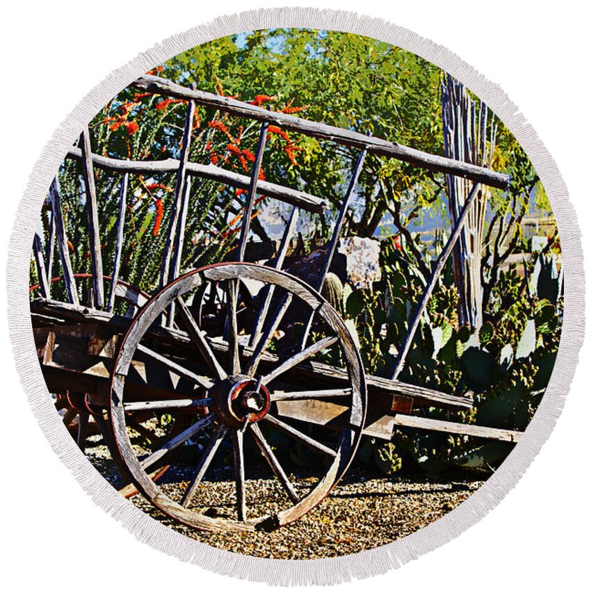 Wagon Round Beach Towel featuring the photograph Old Hay Wagon by Phyllis Denton