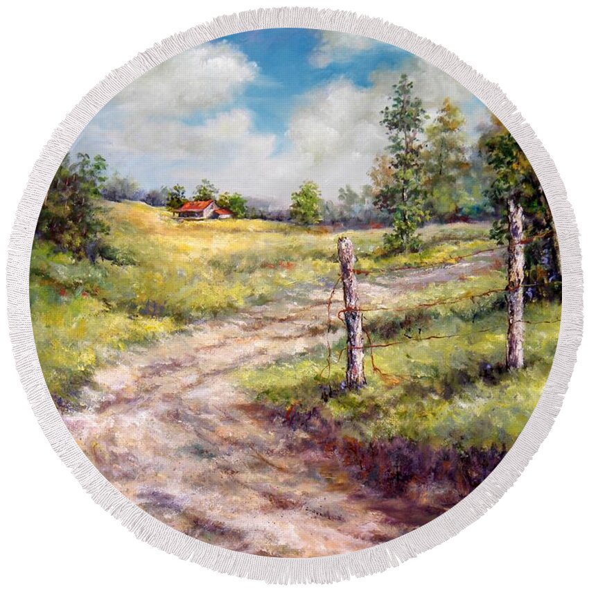 Landscape Round Beach Towel featuring the painting Old Home Place by Virginia Potter