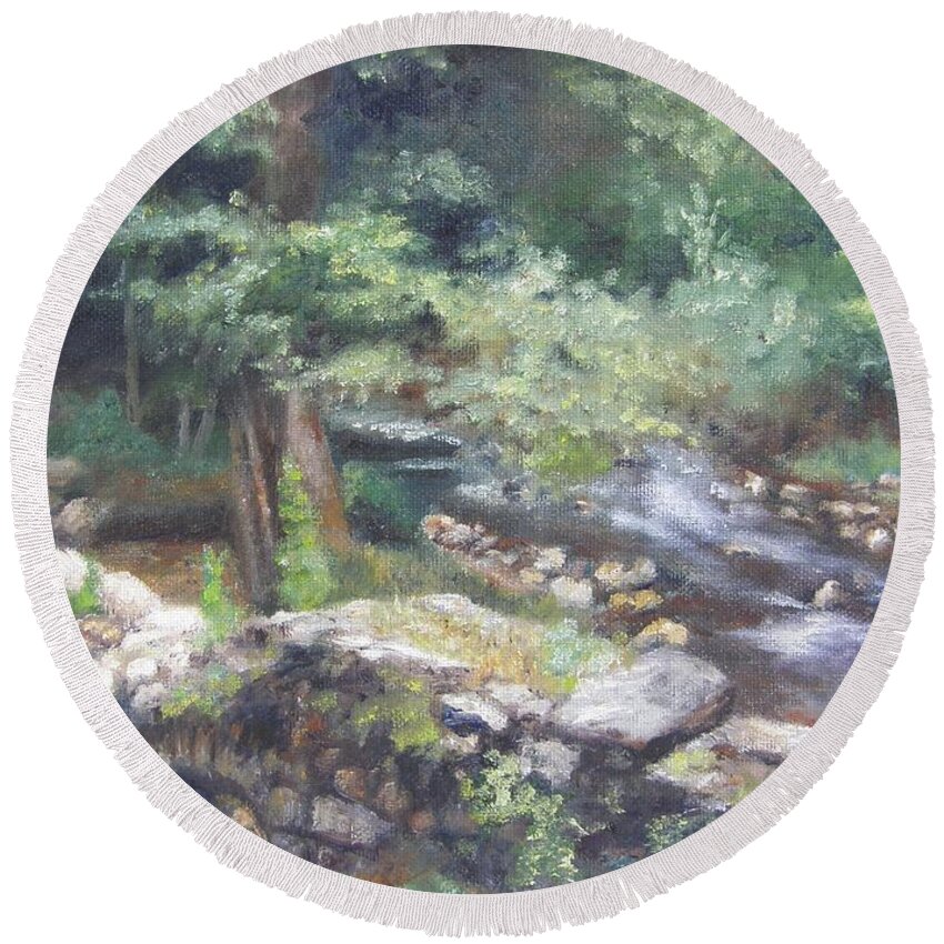 Old Mill Round Beach Towel featuring the painting Old Mill Steam II by Lori Brackett