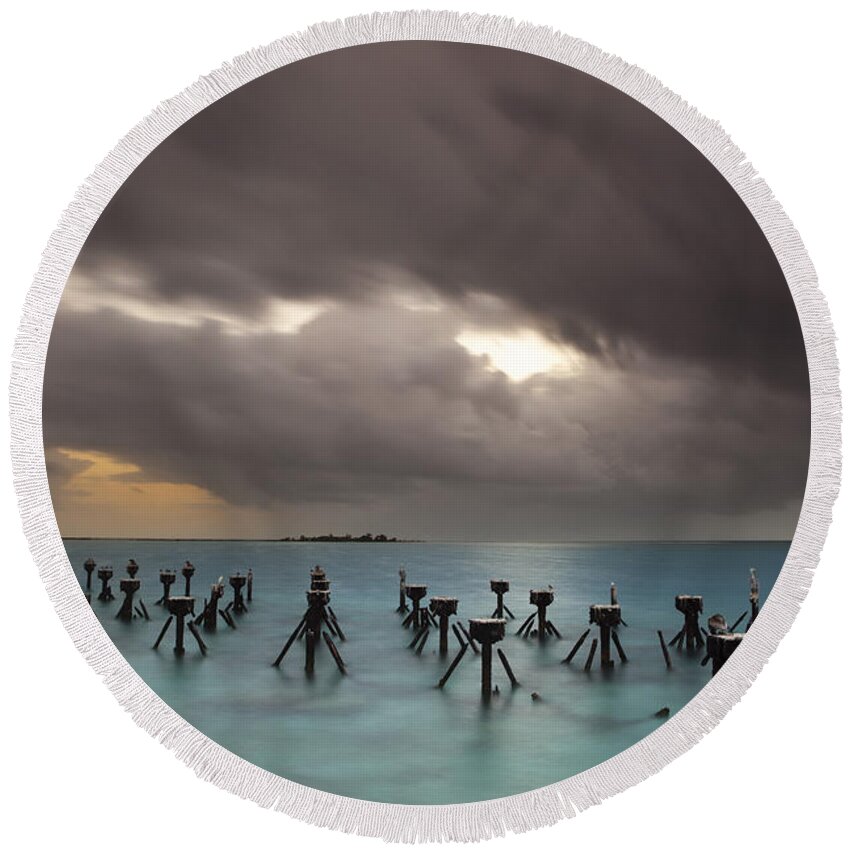 Tranquil Scene Round Beach Towel featuring the photograph Old Pier in the Florida Keys by Keith Kapple