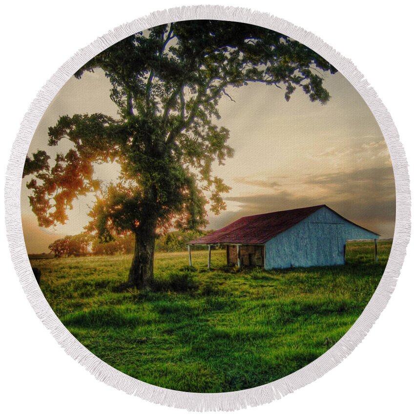 Old Round Beach Towel featuring the photograph Old Shed by Savannah Gibbs