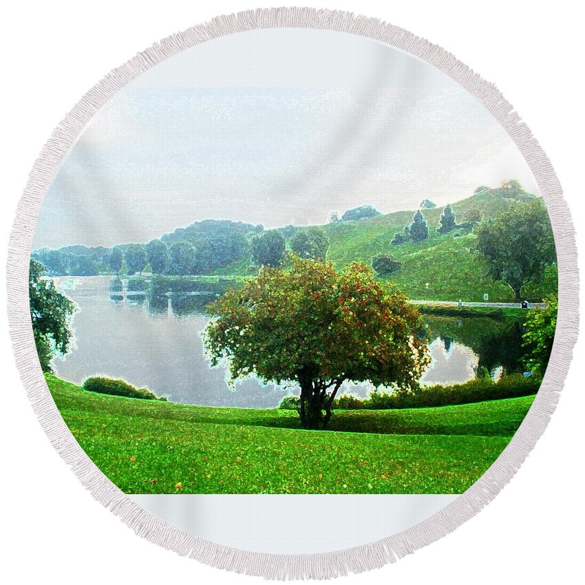 Olympiapark Round Beach Towel featuring the photograph Olympiapark in Munich by Zinvolle Art