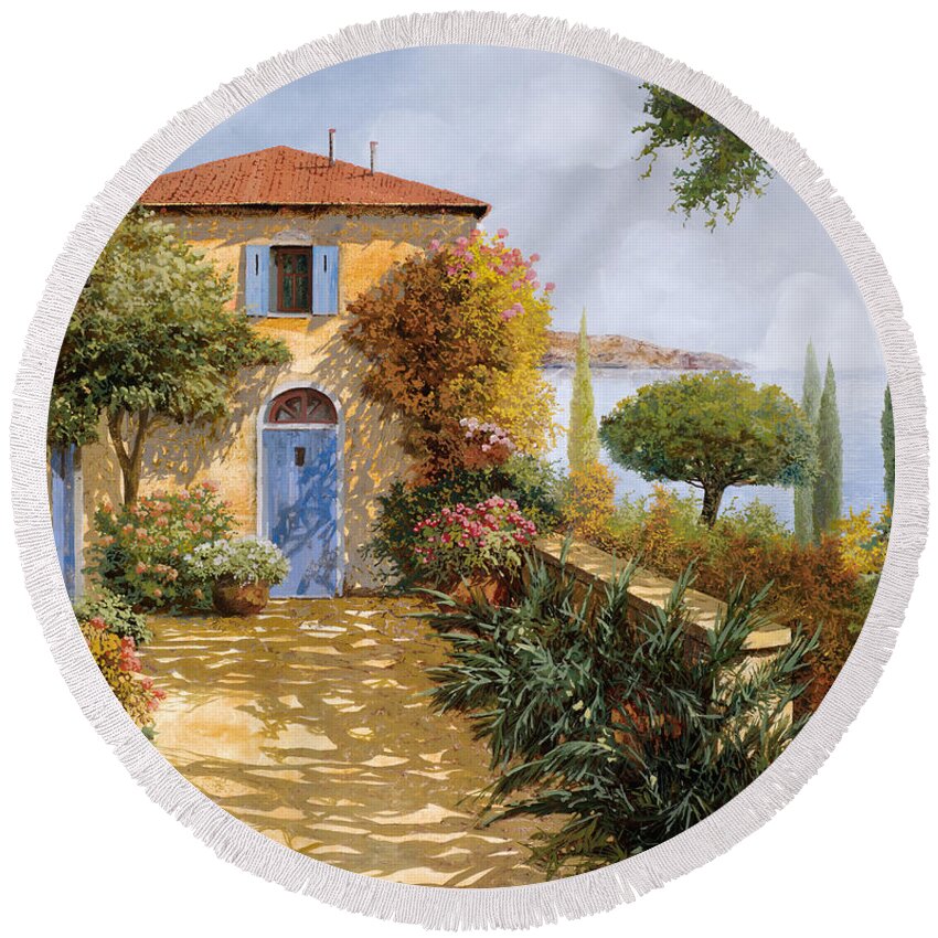 Terrace Round Beach Towel featuring the painting Ombre Sul Terrazzo by Guido Borelli