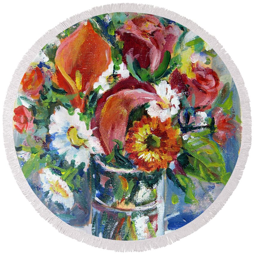 Flowers Round Beach Towel featuring the painting On Board Infinity by Ingrid Dohm