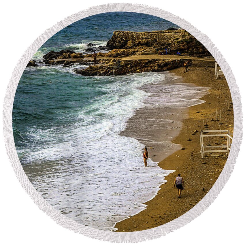 Beach Round Beach Towel featuring the photograph On The Beach - Dubrovnic by Madeline Ellis