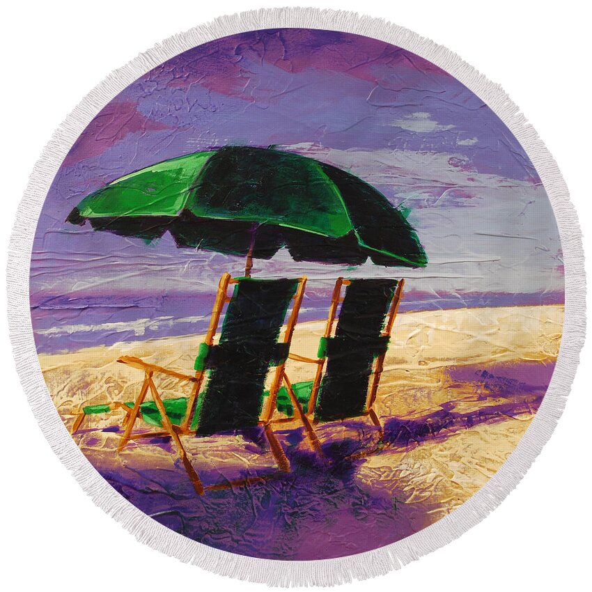Beach Round Beach Towel featuring the painting On the Beach by Glenn Pollard