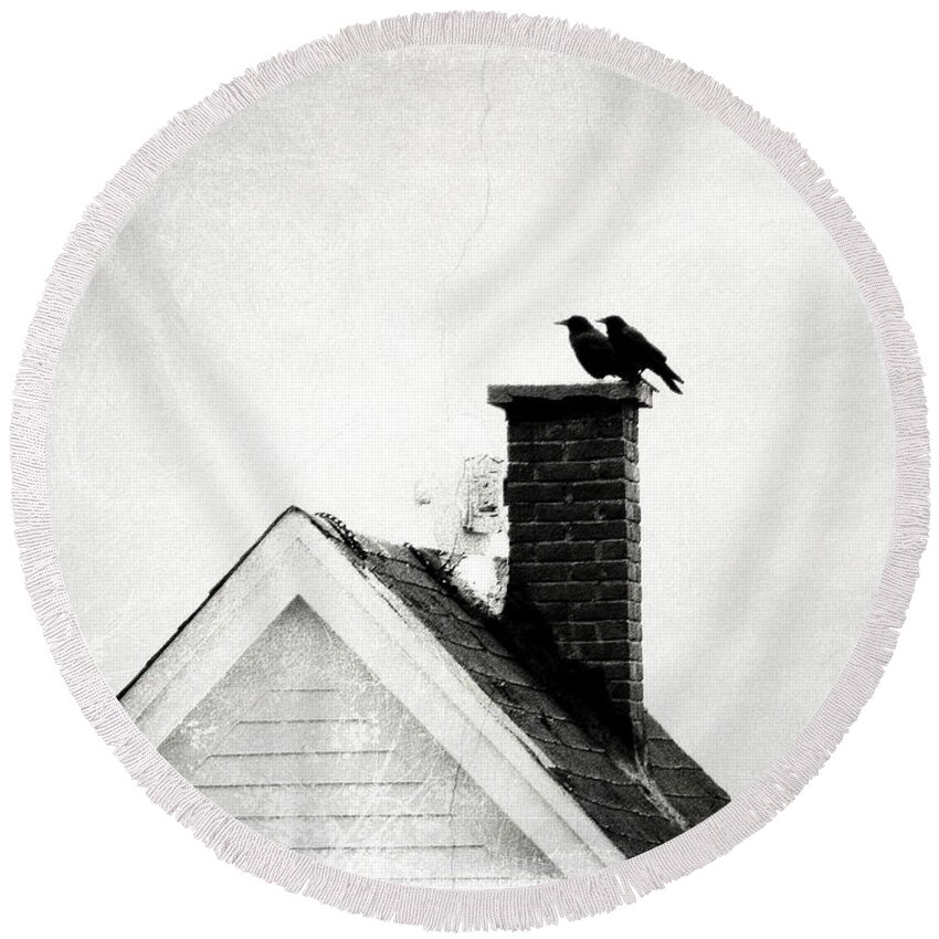 Crows Round Beach Towel featuring the photograph On The Chimney by Zinvolle Art