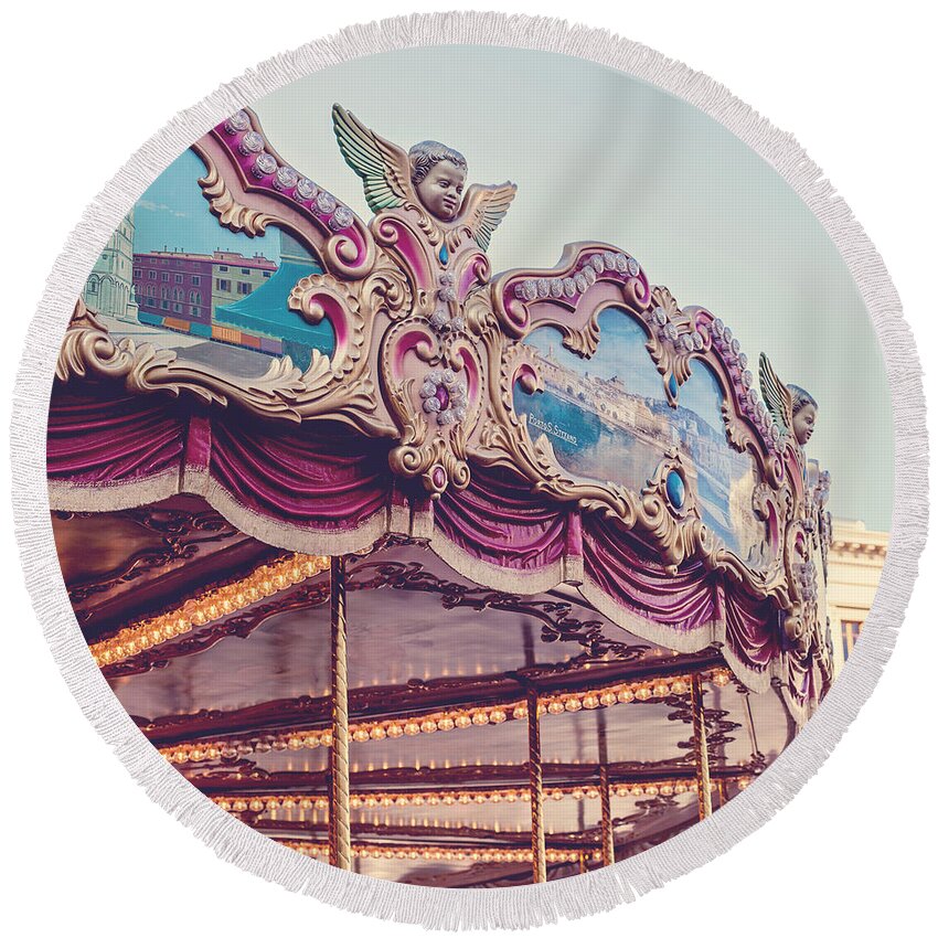 Carousel Round Beach Towel featuring the photograph On the Piazza by Melanie Alexandra Price