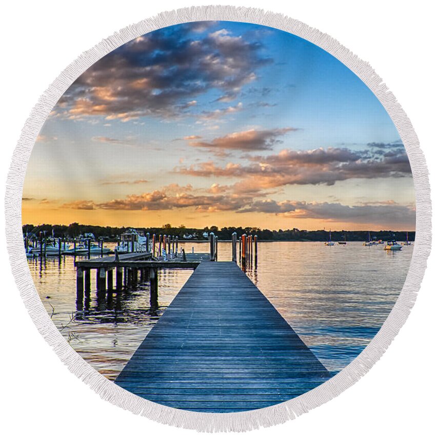 New Jersey Round Beach Towel featuring the photograph On the River by Kristopher Schoenleber