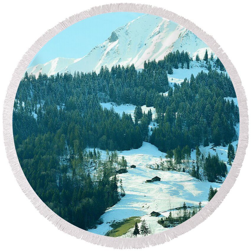 Alps Round Beach Towel featuring the photograph On the rock by Felicia Tica