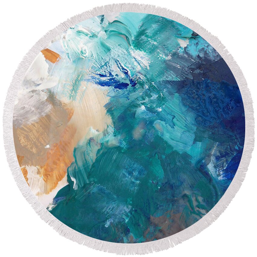 Abstract Painting Round Beach Towel featuring the painting On A Summer Breeze- contemporary abstract art by Linda Woods