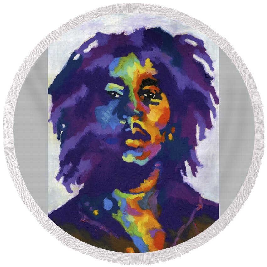 Bob Marley Round Beach Towel featuring the painting One Love by Stephen Anderson