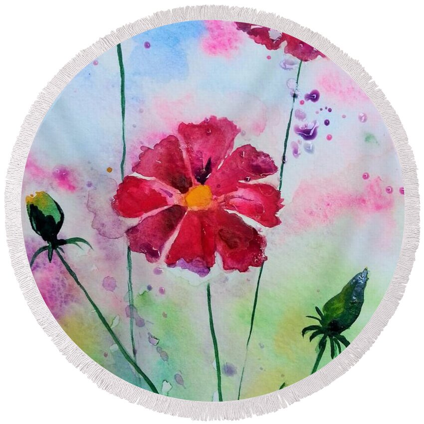 Flowers Round Beach Towel featuring the painting Opera Pink by Melinda Etzold
