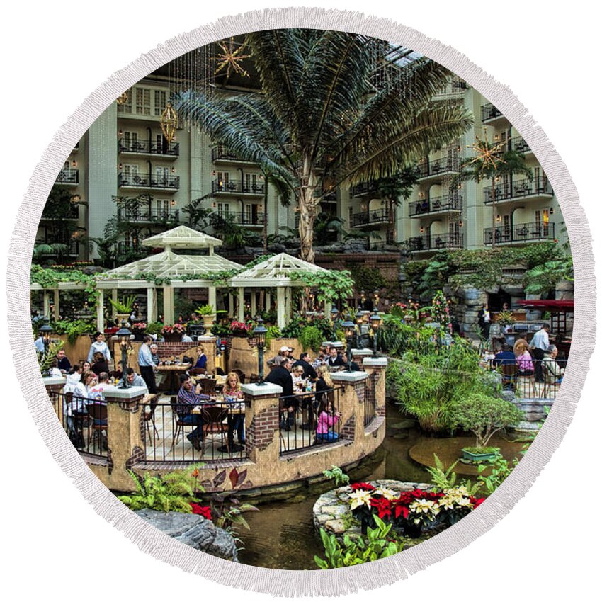 Opryland Round Beach Towel featuring the photograph Opryland Hotel at Christmas by Diana Powell