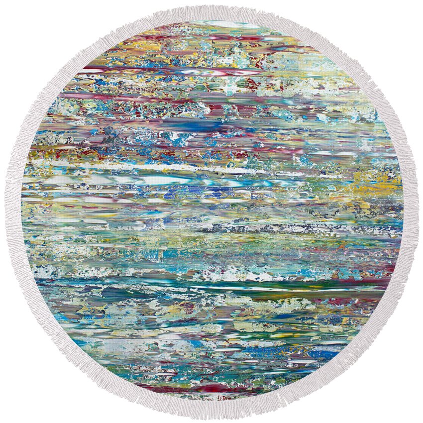 Derek Kaplan Art Round Beach Towel featuring the painting Opt.56.14 No Room To Breathe by Derek Kaplan