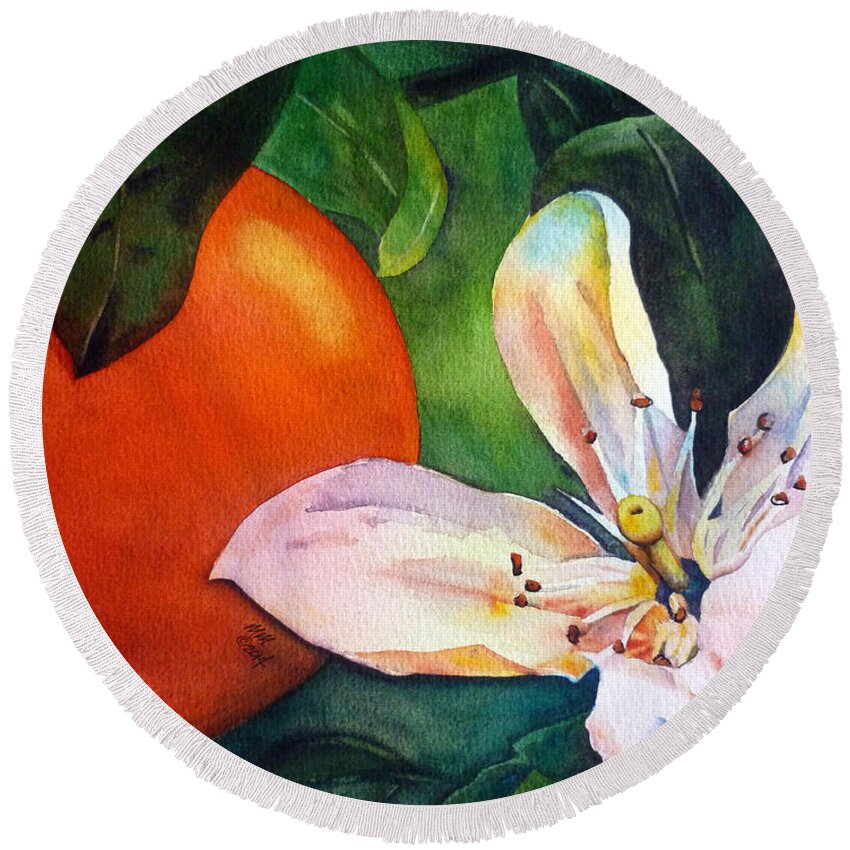 Orange Blossom Round Beach Towel featuring the painting Orange Blossom by Michal Madison