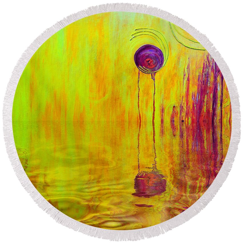 Orange Round Beach Towel featuring the digital art Orange Glow Reflection by Claire Bull