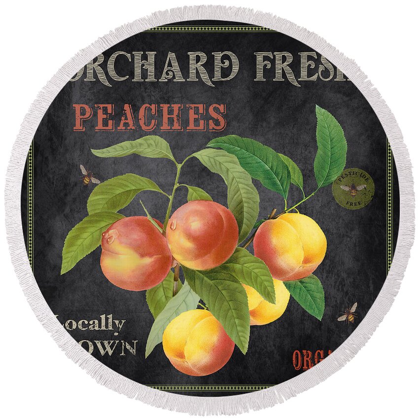 Orchard Fresh Round Beach Towel featuring the painting Orchard Fresh Peaches-JP2640 by Jean Plout