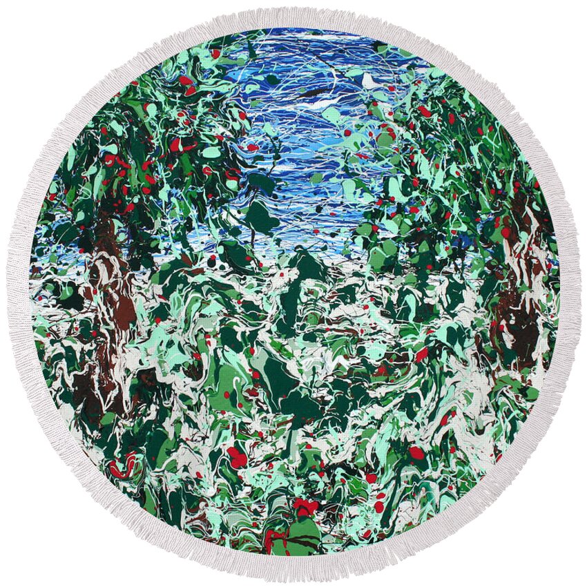 Liquid Pour Painting Round Beach Towel featuring the painting Orchard Number Five by Ric Bascobert