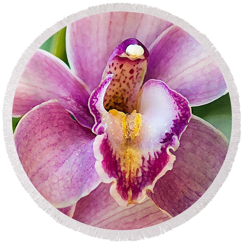 Flowers Round Beach Towel featuring the photograph Luscious Orchid by Roselynne Broussard
