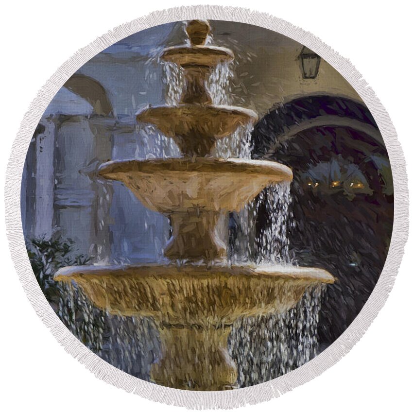 Water Fountain Round Beach Towel featuring the painting Ormond Water Fountain by Deborah Benoit