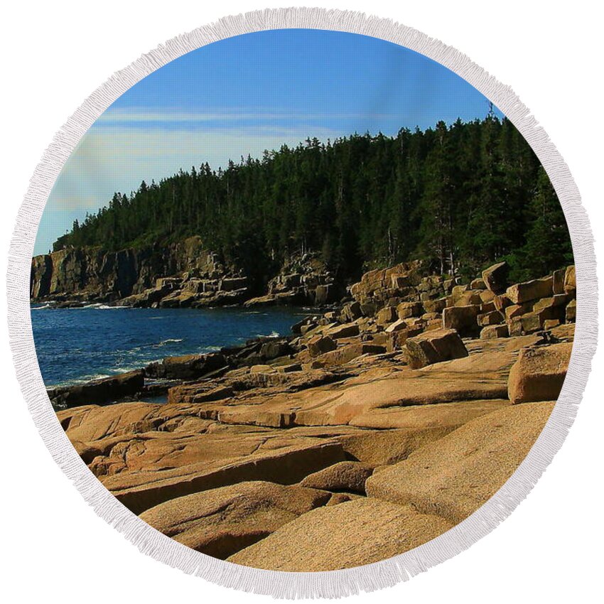 Otter Cliff Round Beach Towel featuring the photograph Otter Cliff by Jeff Heimlich