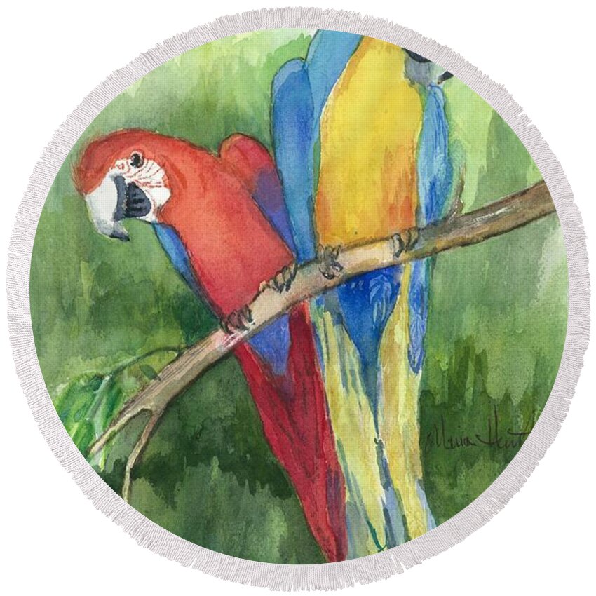 Birds Round Beach Towel featuring the painting Lunch in the Wild by Maria Hunt