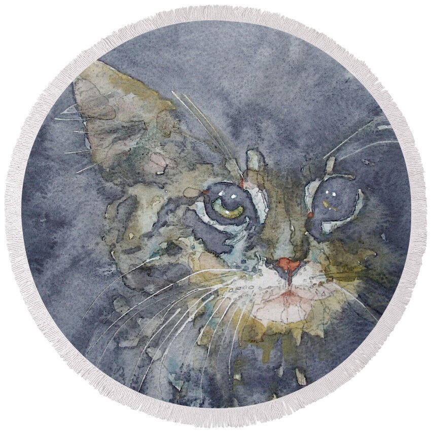 Tabby Round Beach Towel featuring the painting Out The Blue You Came To Me by Paul Lovering