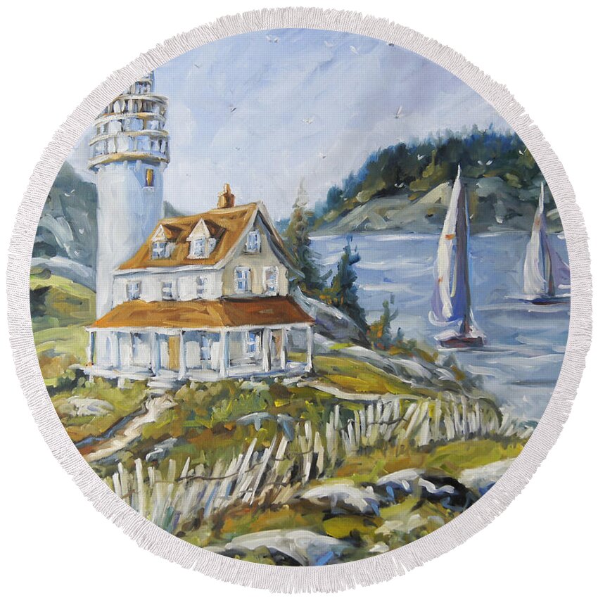 Fleuve St-laurent Round Beach Towel featuring the painting Out to sea by Prankearts by Richard T Pranke