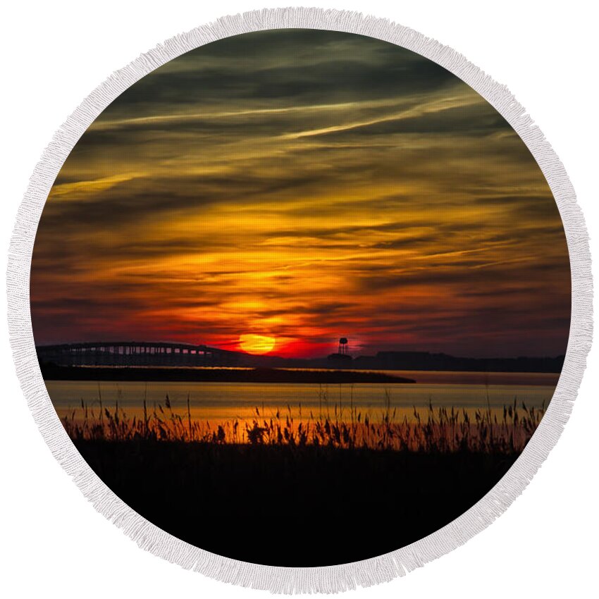 2012 Round Beach Towel featuring the photograph Outer Banks Sunset by Ronald Lutz