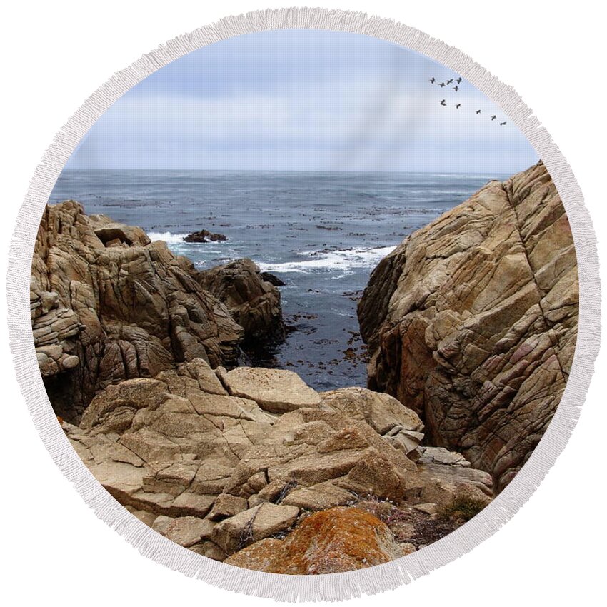 Pebble Beach Round Beach Towel featuring the photograph Overcast Day At Pebble Beach by Glenn McCarthy Art and Photography