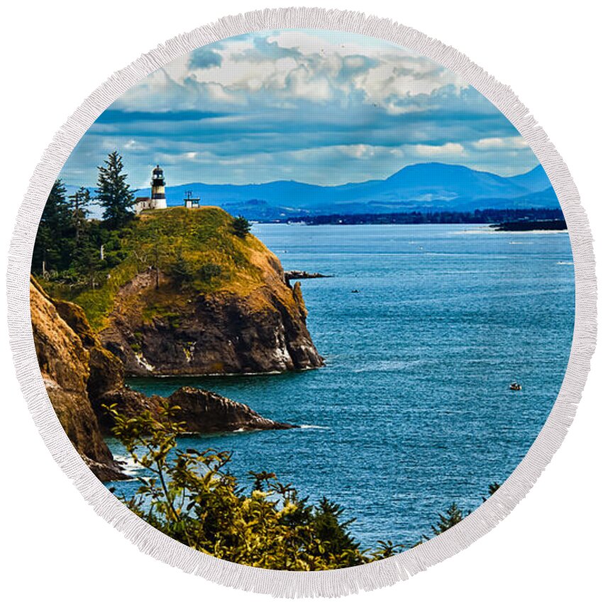 Lighthouse Round Beach Towel featuring the photograph Overlooking by Robert Bales
