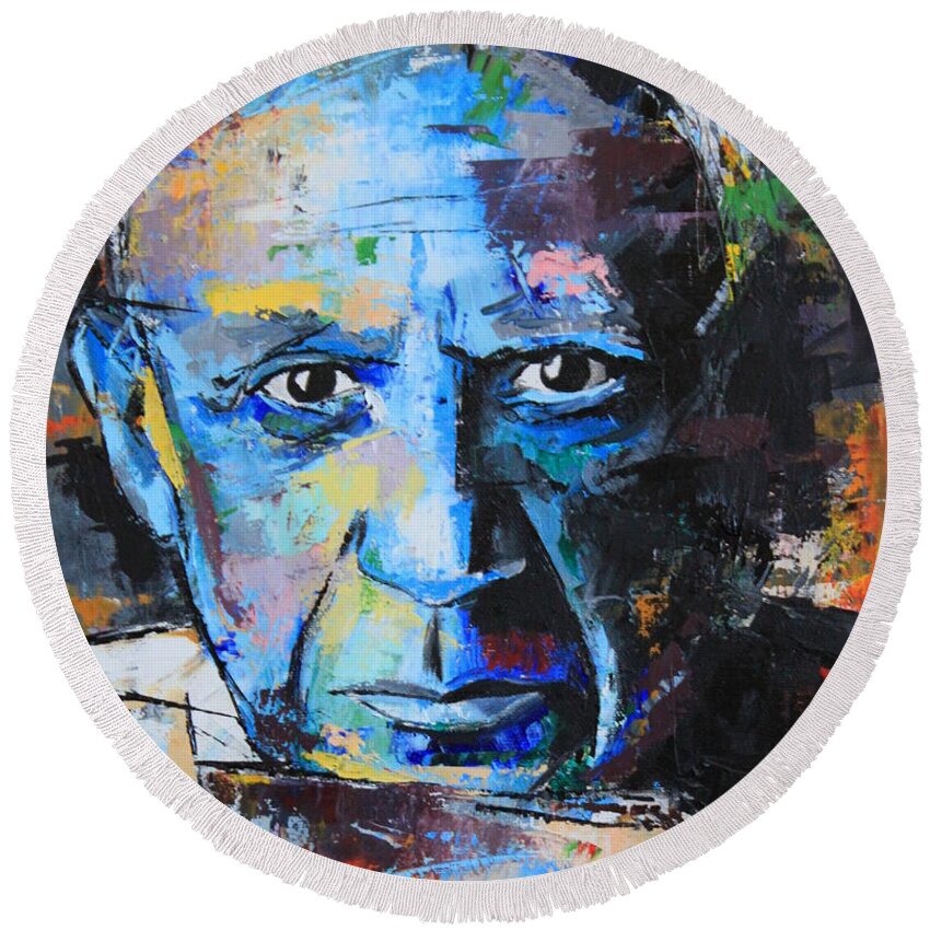 Pablo Picasso Round Beach Towel featuring the painting Pablo Picasso by Richard Day