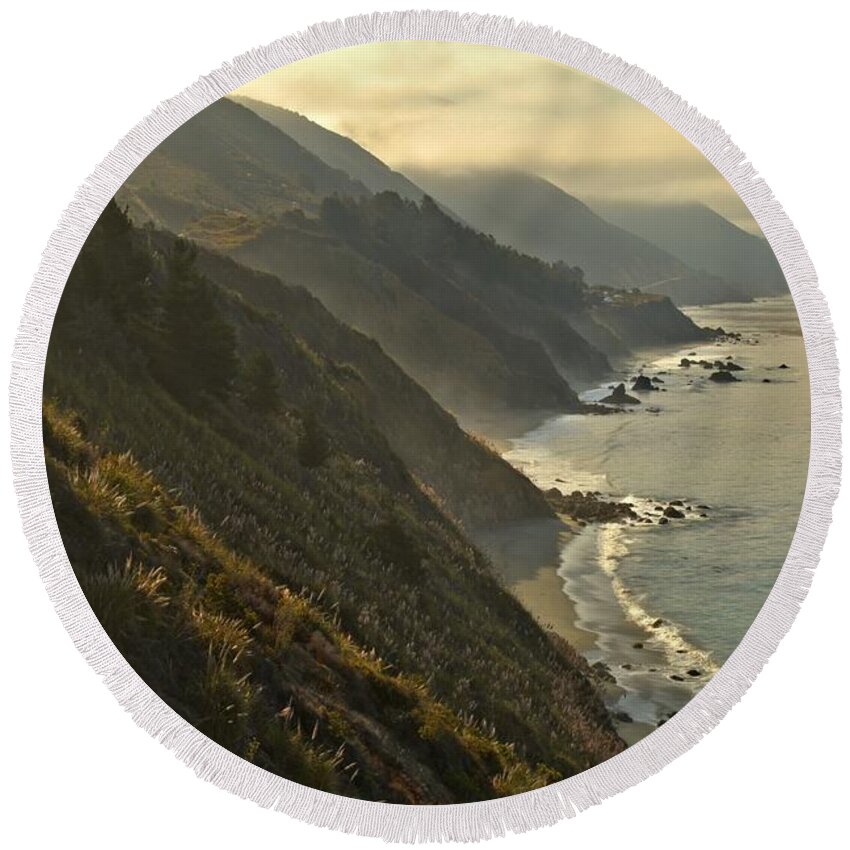 California State Parks Round Beach Towel featuring the photograph Pacific Coastal Cliffs by Adam Jewell