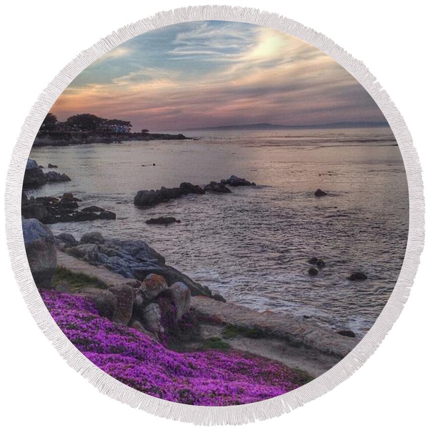 Coastal Round Beach Towel featuring the photograph Sunset in Pacific Grove by Charlene Mitchell