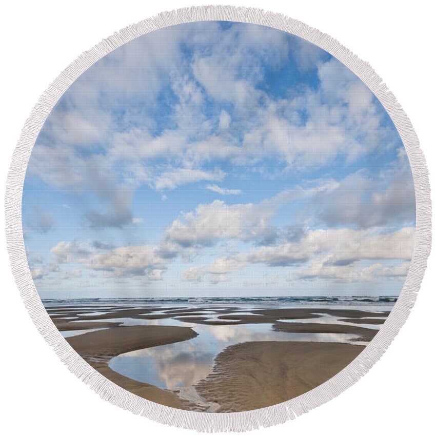 Beach Round Beach Towel featuring the photograph Pacific Ocean Beach at Low Tide by Jeff Goulden
