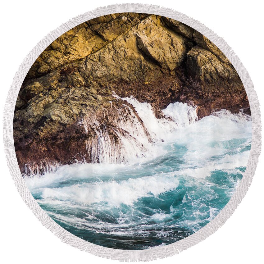 Waves Round Beach Towel featuring the photograph Pacific Ocean Splash by Priya Ghose
