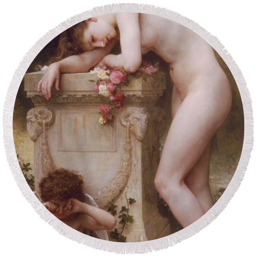 Pain Round Beach Towel featuring the painting Pain of Love by William Adolphe Bouguereau